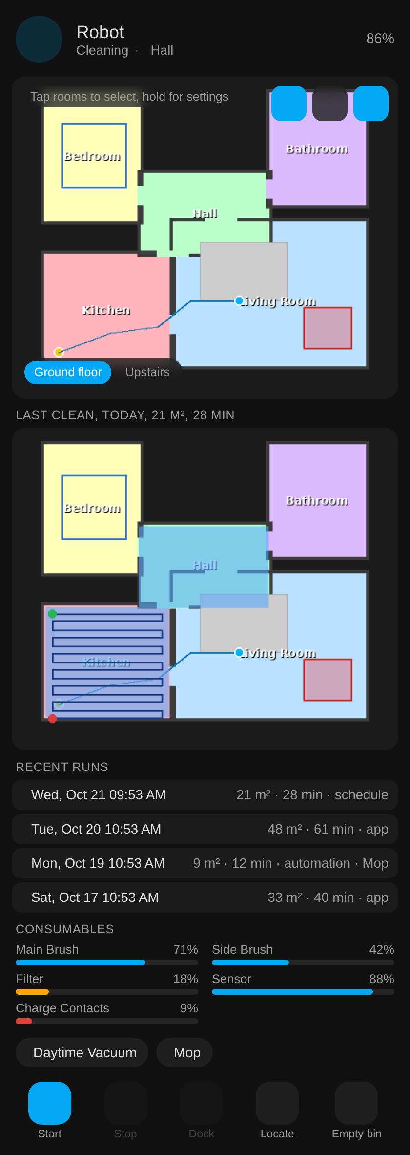 The card's status panel