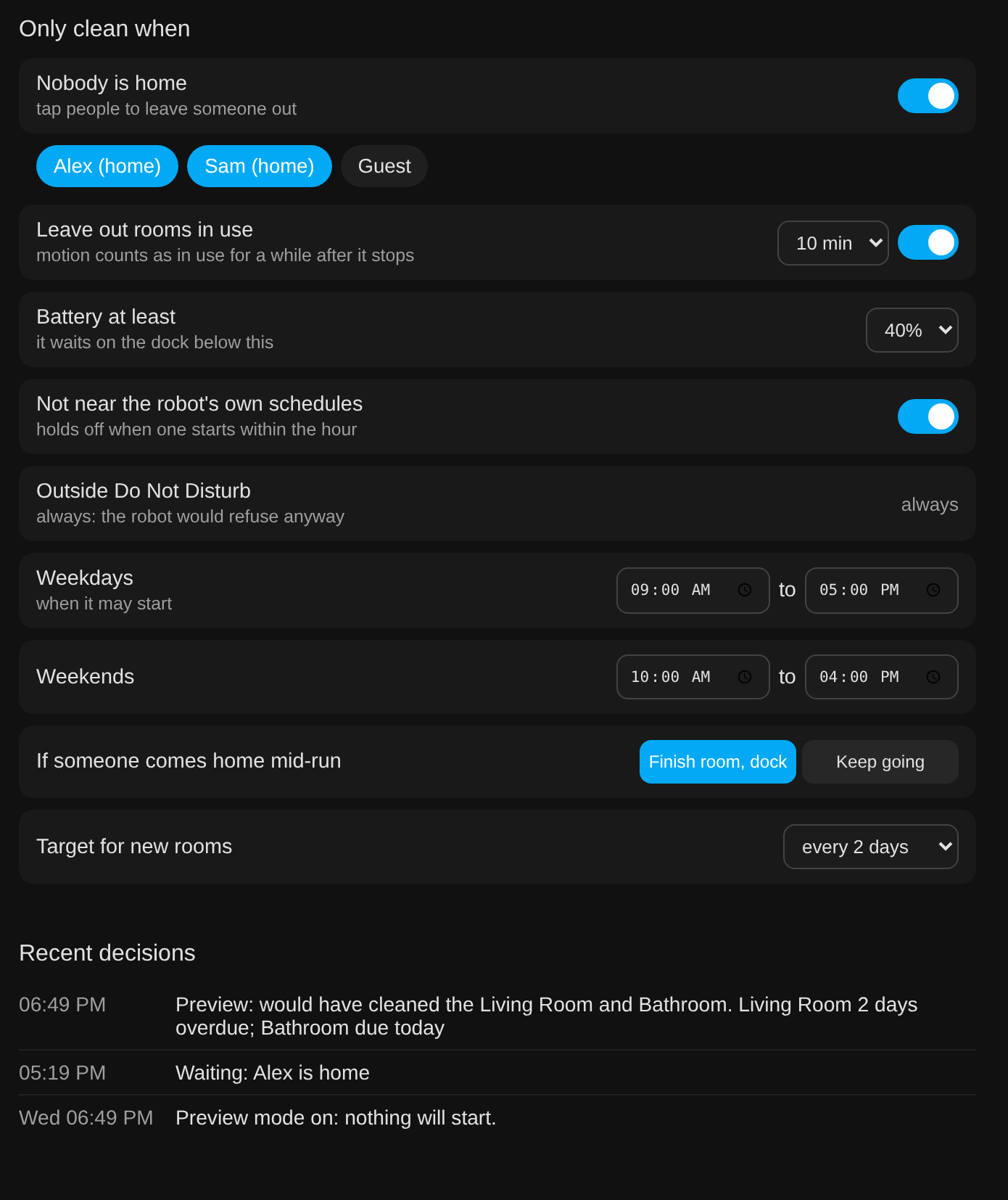 The conditions and the decision log